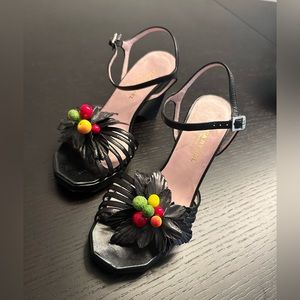 Sonia Rykiel Black Leather Strappy Ankle Strap Heel Sandals Beery Size EU 35